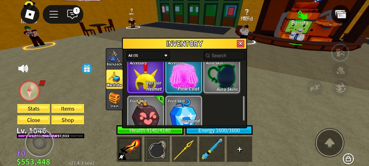 اکانت روبلاکس بلاکس فروت با میوه های قوی