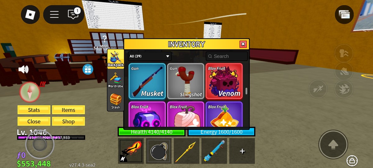 اکانت روبلاکس بلاکس فروت با میوه های قوی