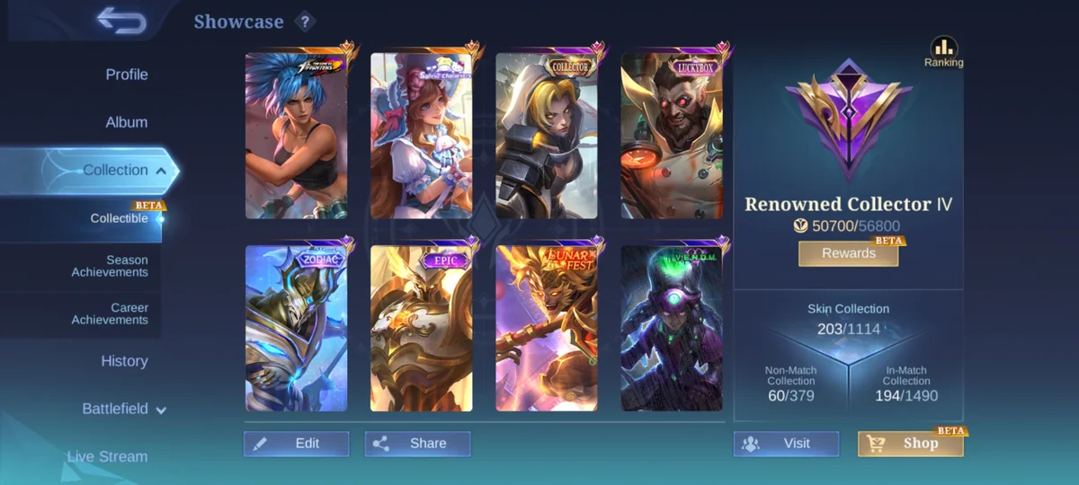 فروش اکانت Mobile Legends | رنک میتیک 22 ستاره | لول 65 | اسکینهای متنوع