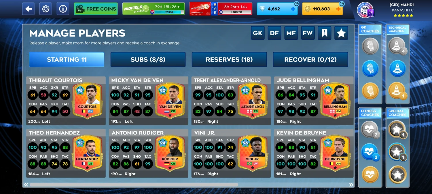 اکانت دریم لیگ مکس با امار عالی و 100هزار کوین و 4600الماس